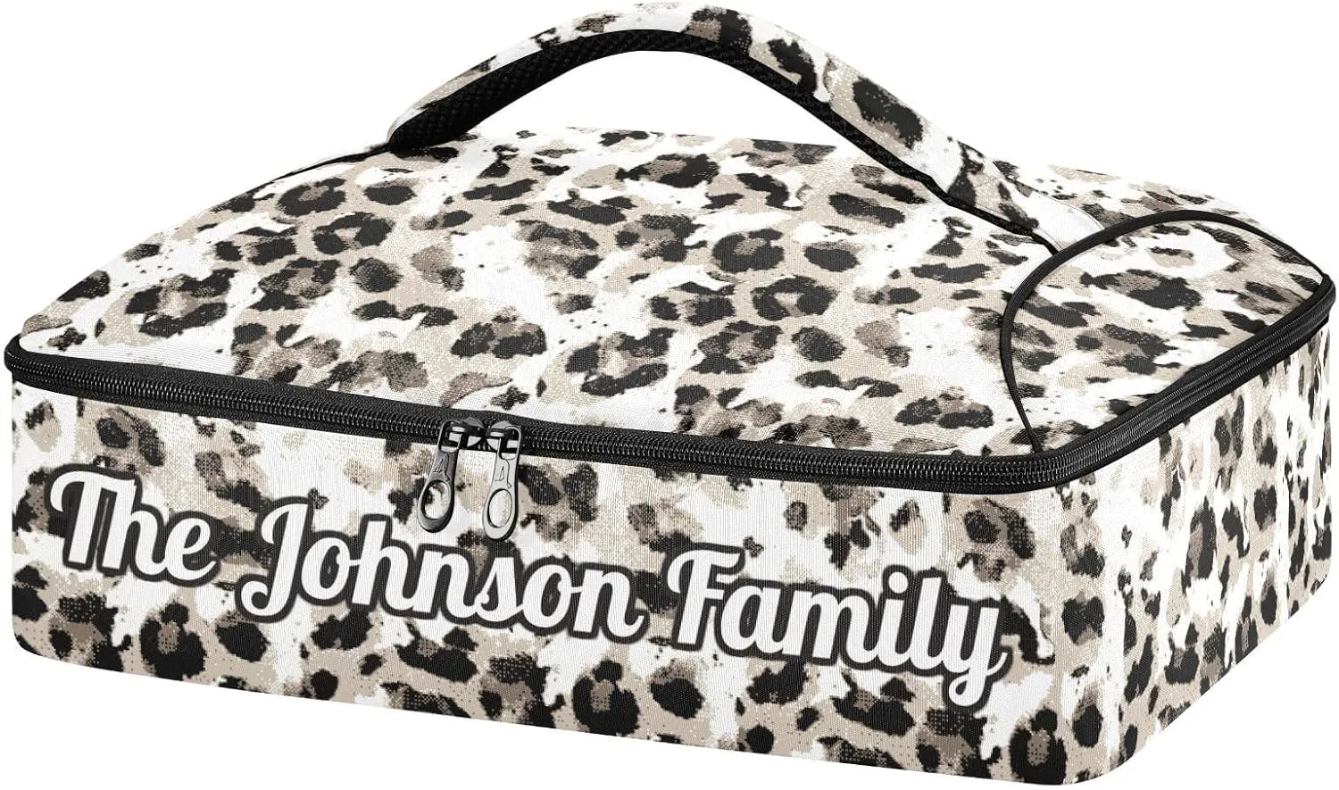 Modern Leopard Custom Casserole Carrier Bag for Hot or Cold Food Personalized Insulated Food Dish Bag Tote for Beach Camping