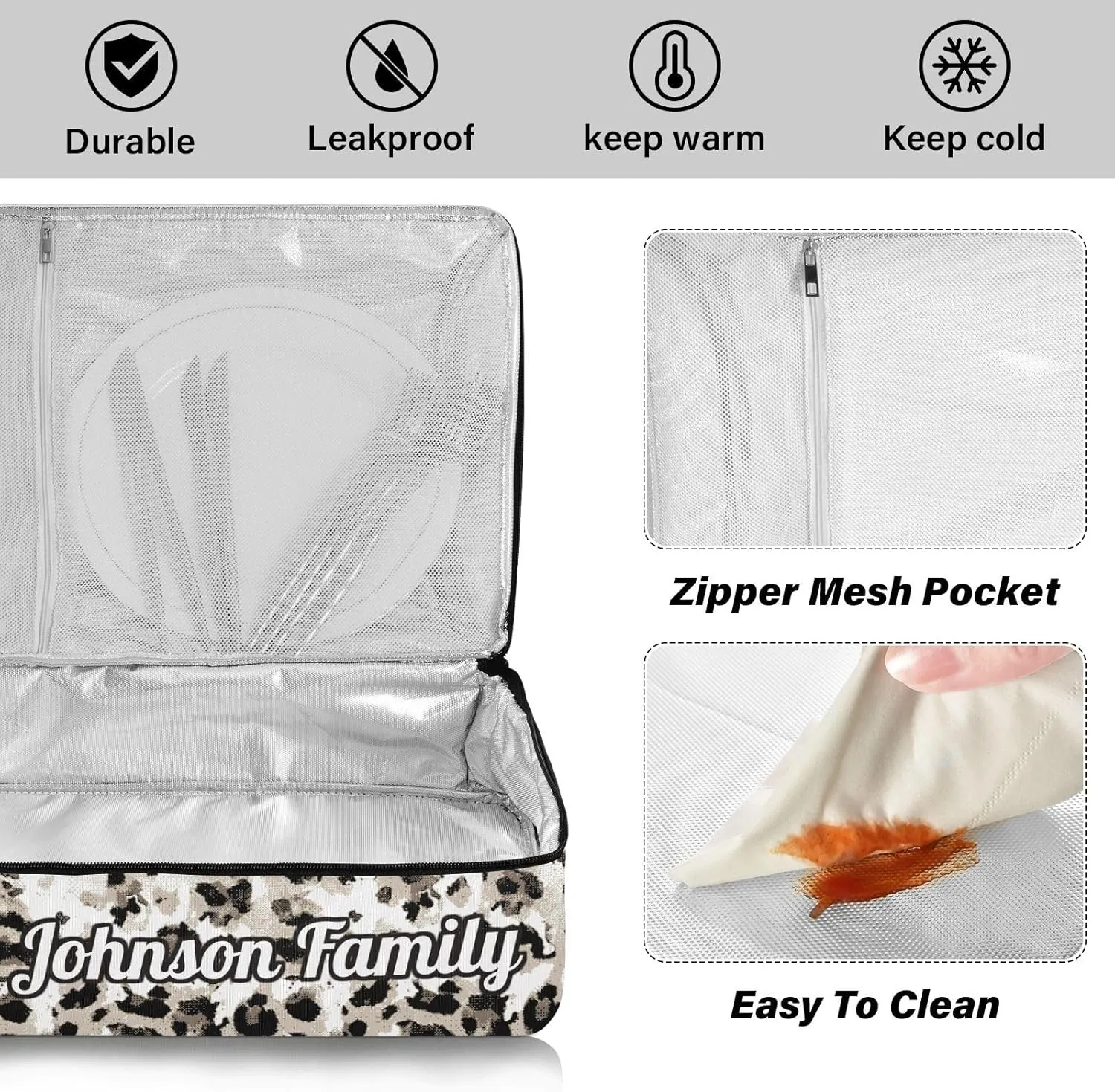 Modern Leopard Custom Casserole Carrier Bag for Hot or Cold Food Personalized Insulated Food Dish Bag Tote for Beach Camping
