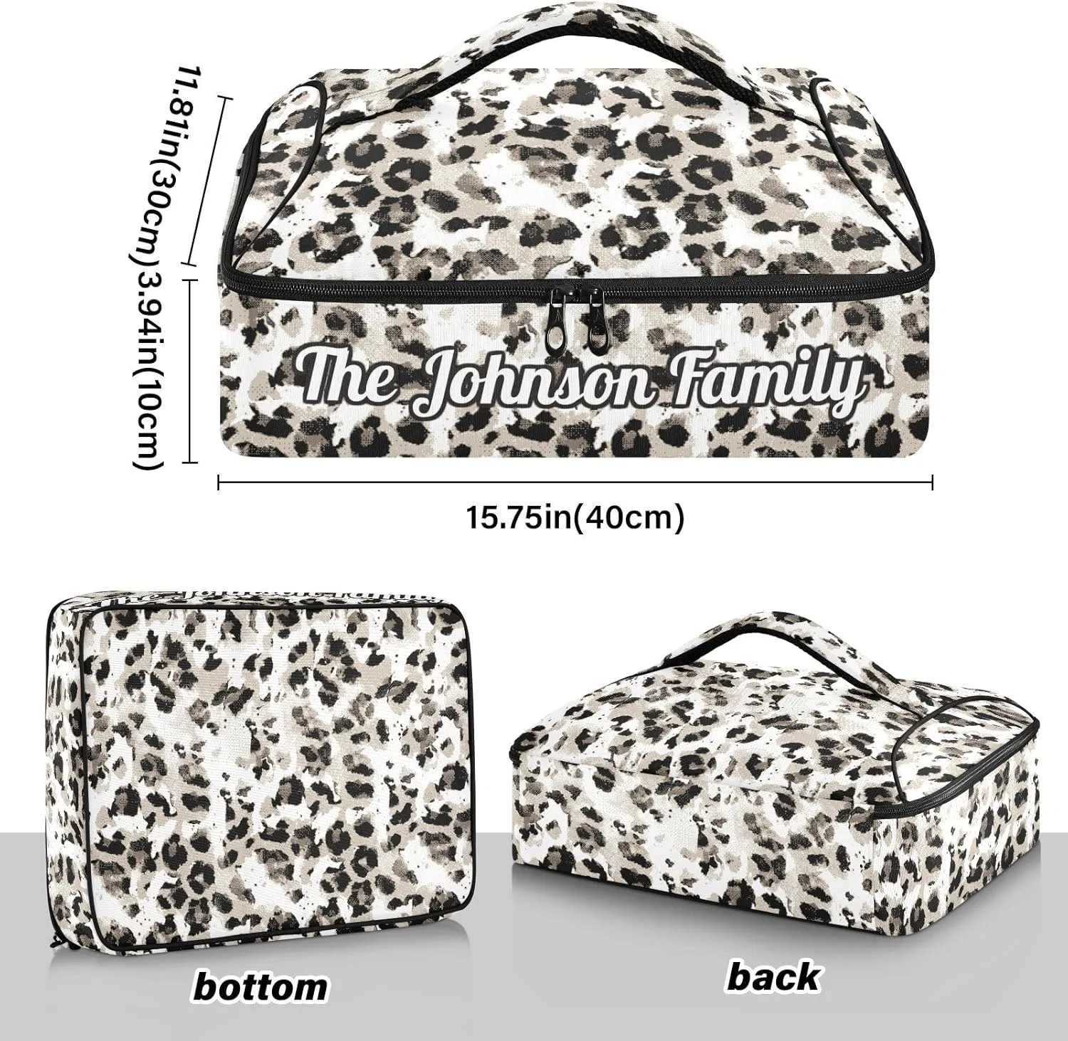 Modern Leopard Custom Casserole Carrier Bag for Hot or Cold Food Personalized Insulated Food Dish Bag Tote for Beach Camping