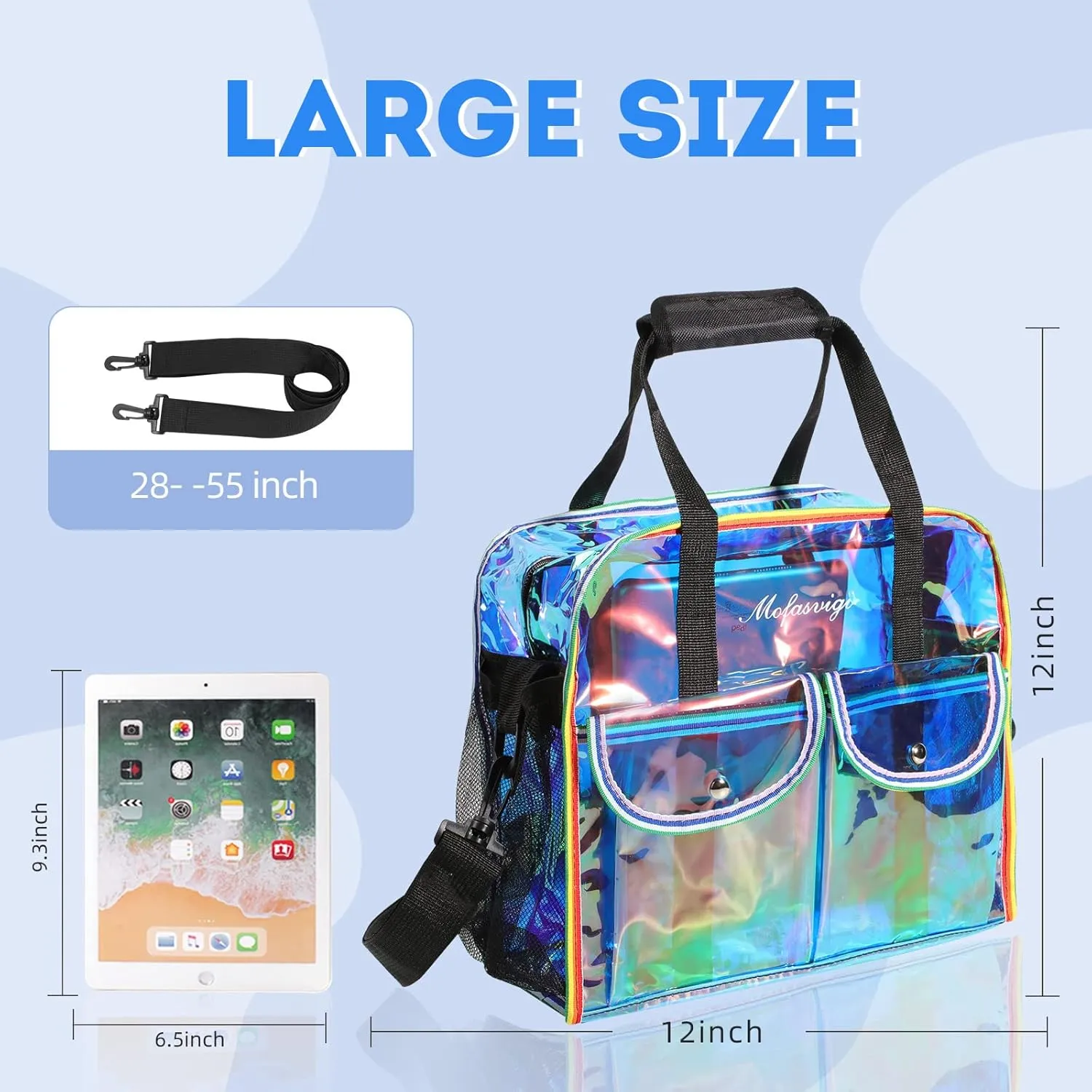 MOFASVIGI Clear Bag Stadium Approved Transparent Waterproof Clear Tote Bags for Work, Sports Games, Concerts,Travel-12 x12 x6