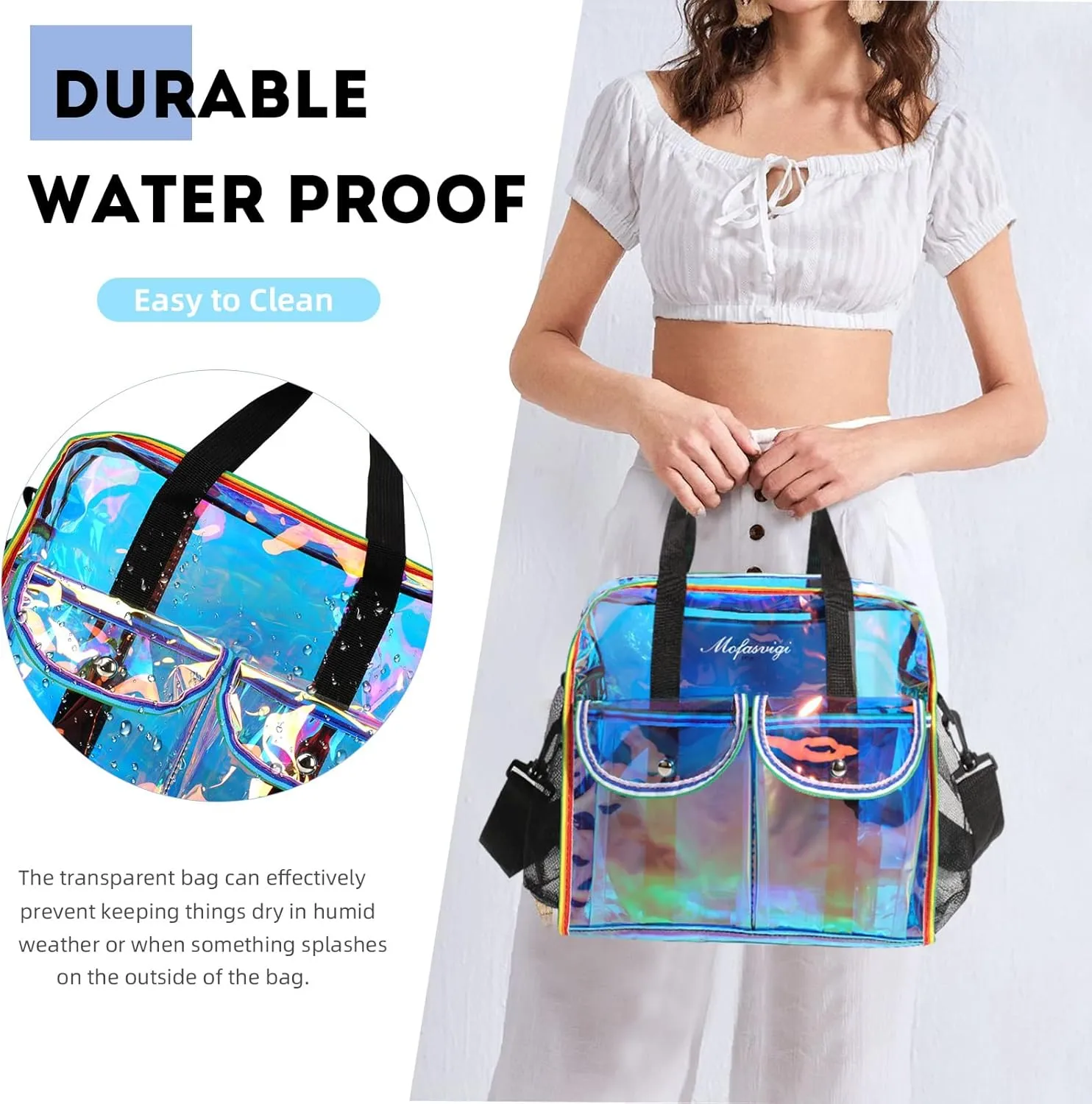 MOFASVIGI Clear Bag Stadium Approved Transparent Waterproof Clear Tote Bags for Work, Sports Games, Concerts,Travel-12 x12 x6