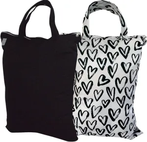 MOM & BAB Wet Bags | Baby Cloth Diapers | Swimsuits and Towels | Gym | Daycare | Water & Odor Resistant (Hearts & Black)