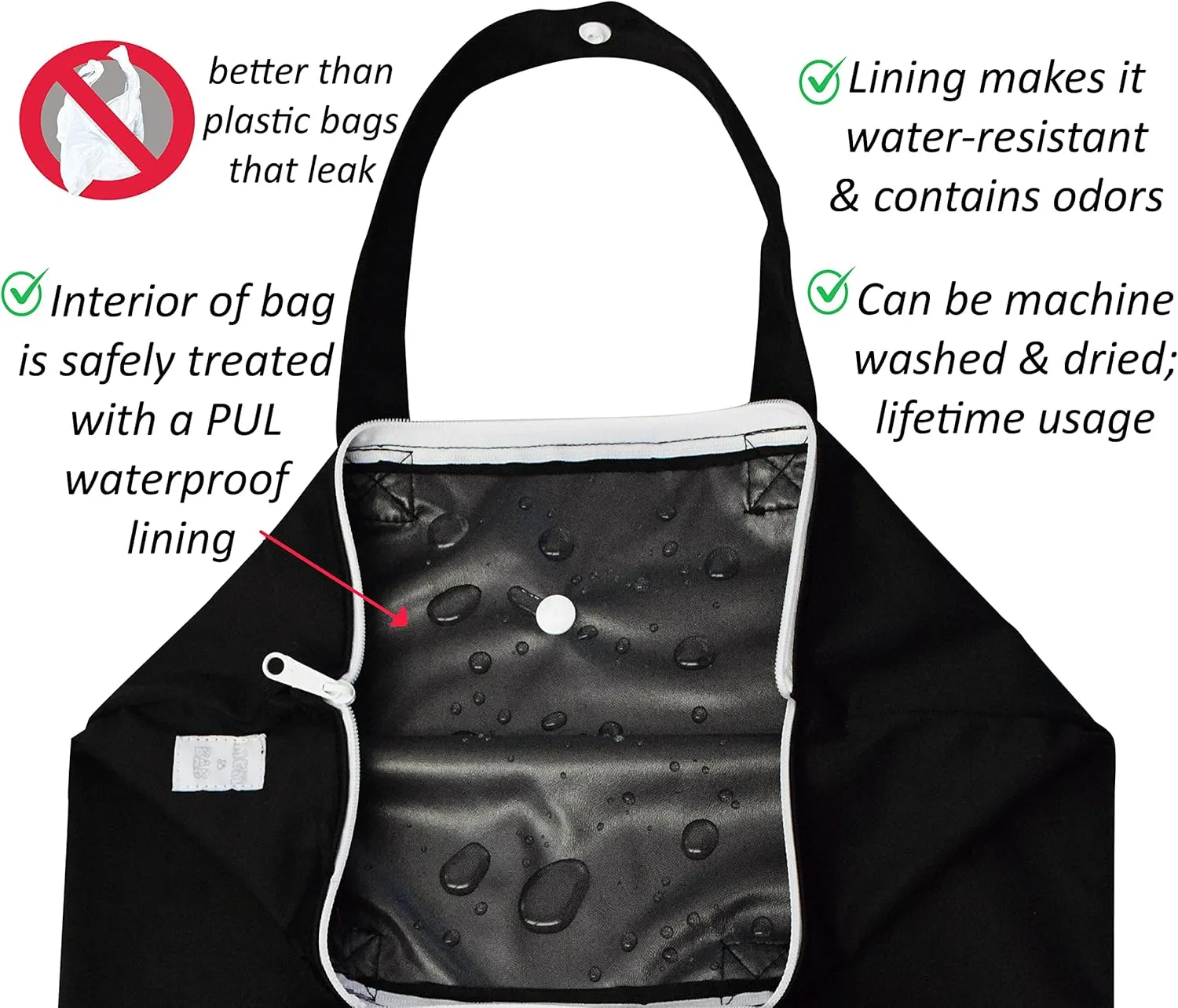 MOM & BAB Wet Bags | Baby Cloth Diapers | Swimsuits and Towels | Gym | Daycare | Water & Odor Resistant (Hearts & Black)