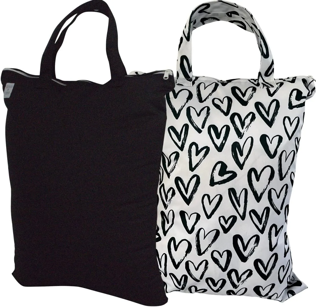 MOM & BAB Wet Bags | Baby Cloth Diapers | Swimsuits and Towels | Gym | Daycare | Water & Odor Resistant (Hearts & Black)