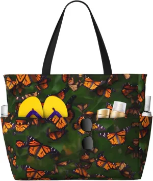 Monarch Butterflly Print Versatile Large Beach Travel Bag,Anti-Sand Beach Carry Bag For Various Needs