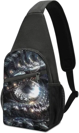 Monochrome Dragon Eye Casual Crossbody Bag Travel Shoulder Bag Hiking Chest Bag Sling Backpack with Pocket for Men Women