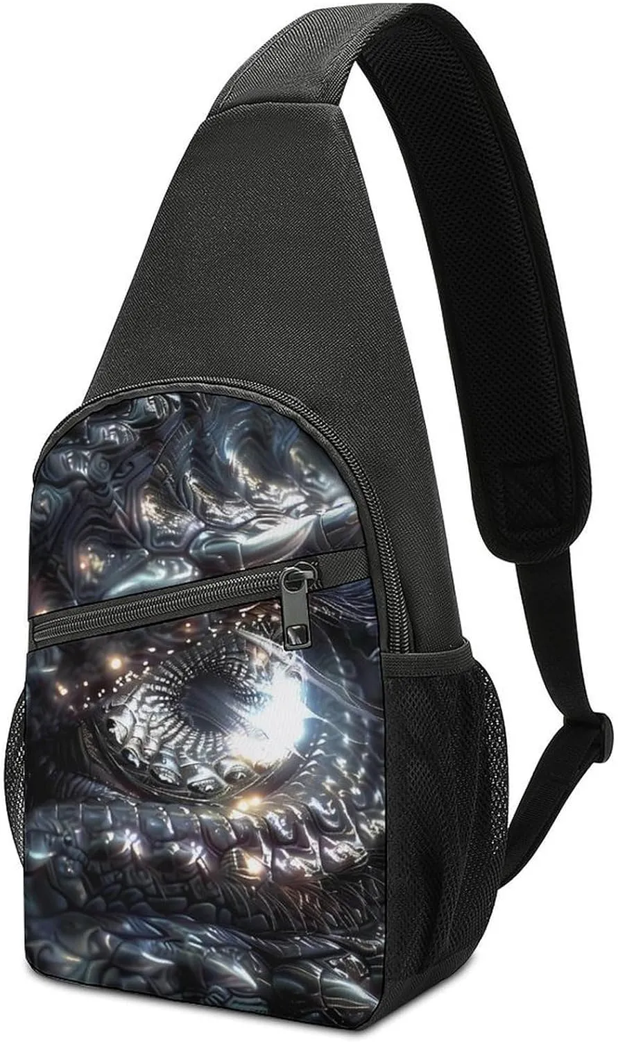 Monochrome Dragon Eye Casual Crossbody Bag Travel Shoulder Bag Hiking Chest Bag Sling Backpack with Pocket for Men Women