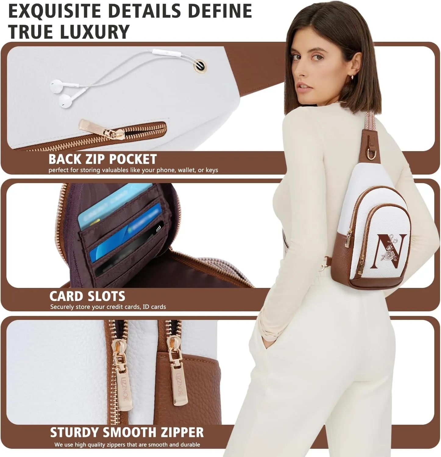 Monogram Women Crossbody Bag Sling Shoulder Purse Fanny Pack Side Cross Body Travel Small Leather Belt Backpack Female Woman Friendship Gf Aunt Wife Wifey Bride Cowgirl Girl Besties Personalized Gift