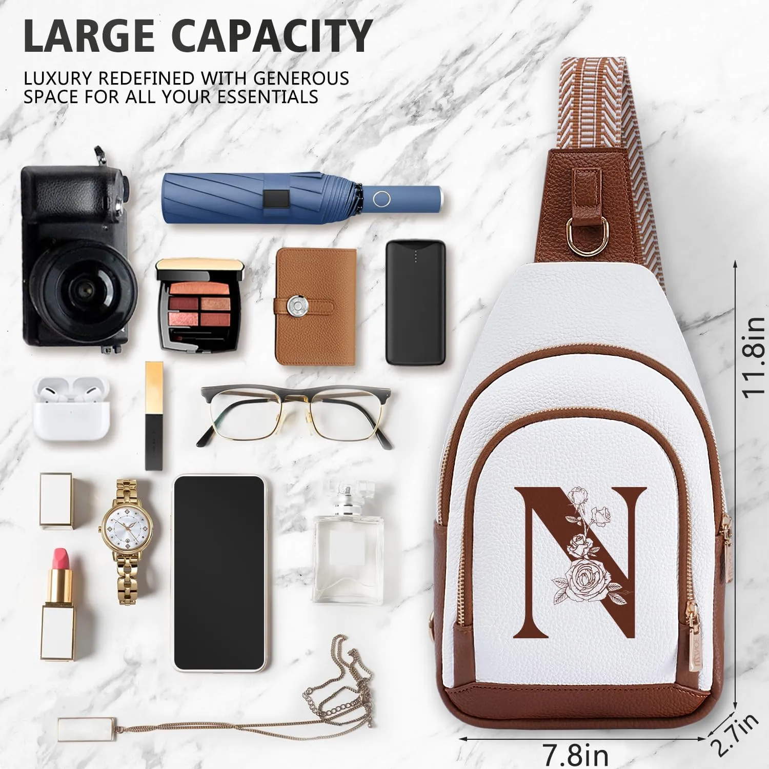 Monogram Women Crossbody Bag Sling Shoulder Purse Fanny Pack Side Cross Body Travel Small Leather Belt Backpack Female Woman Friendship Gf Aunt Wife Wifey Bride Cowgirl Girl Besties Personalized Gift