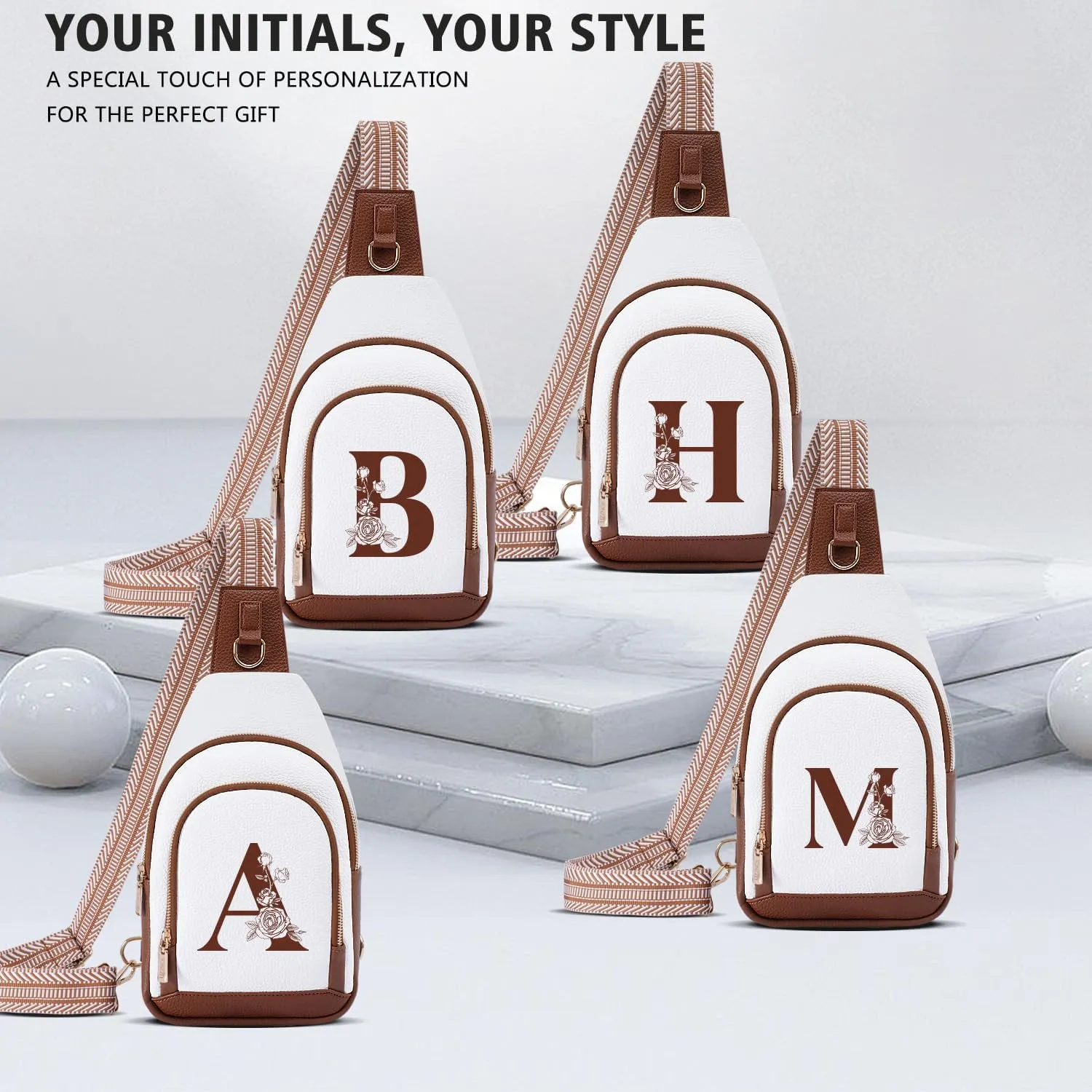 Monogram Women Crossbody Bag Sling Shoulder Purse Fanny Pack Side Cross Body Travel Small Leather Belt Backpack Female Woman Friendship Gf Aunt Wife Wifey Bride Cowgirl Girl Besties Personalized Gift