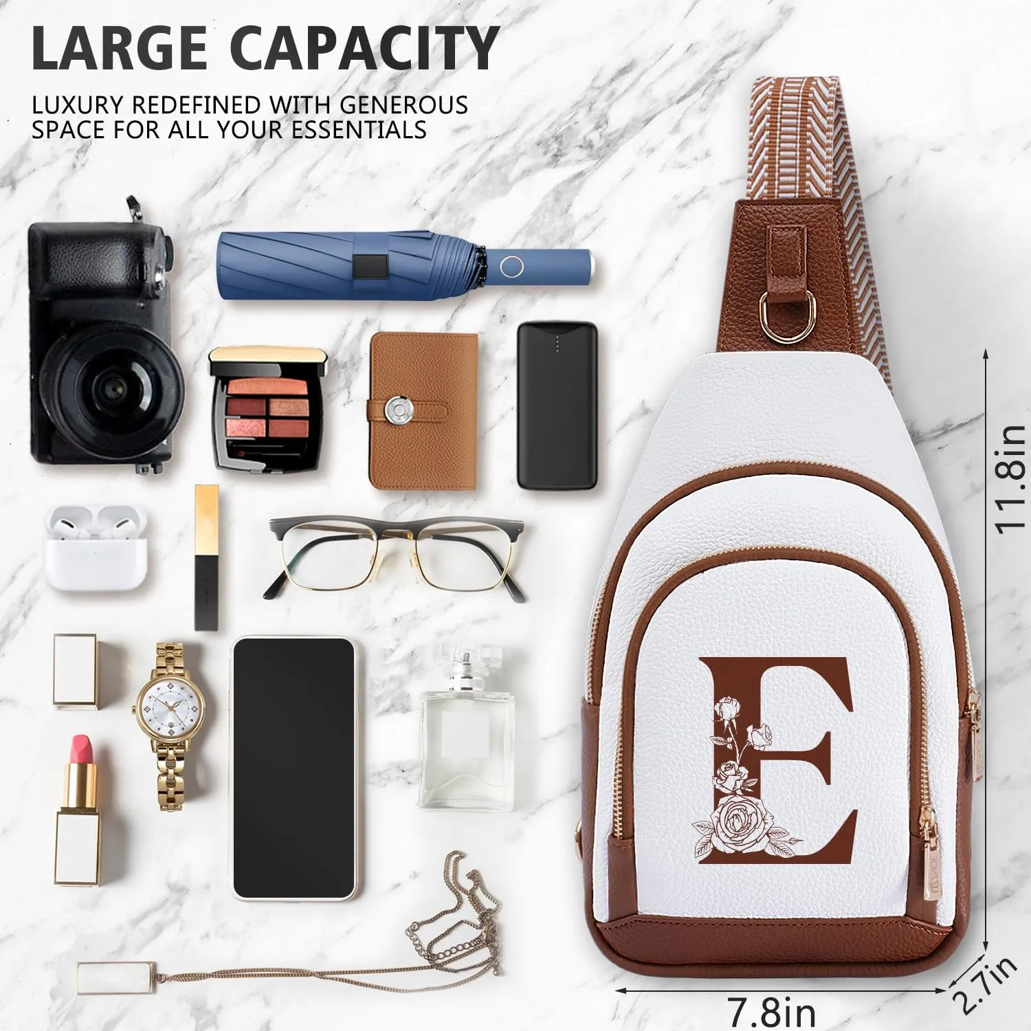 Monogram Women Crossbody Bag Sling Shoulder Purse Fanny Pack Side Cross Body Travel Small Leather Belt Backpack Woman Female Friendship Gf Wife Aunt Wifey Bride Girl Besties Cowgirl Personalized Gift