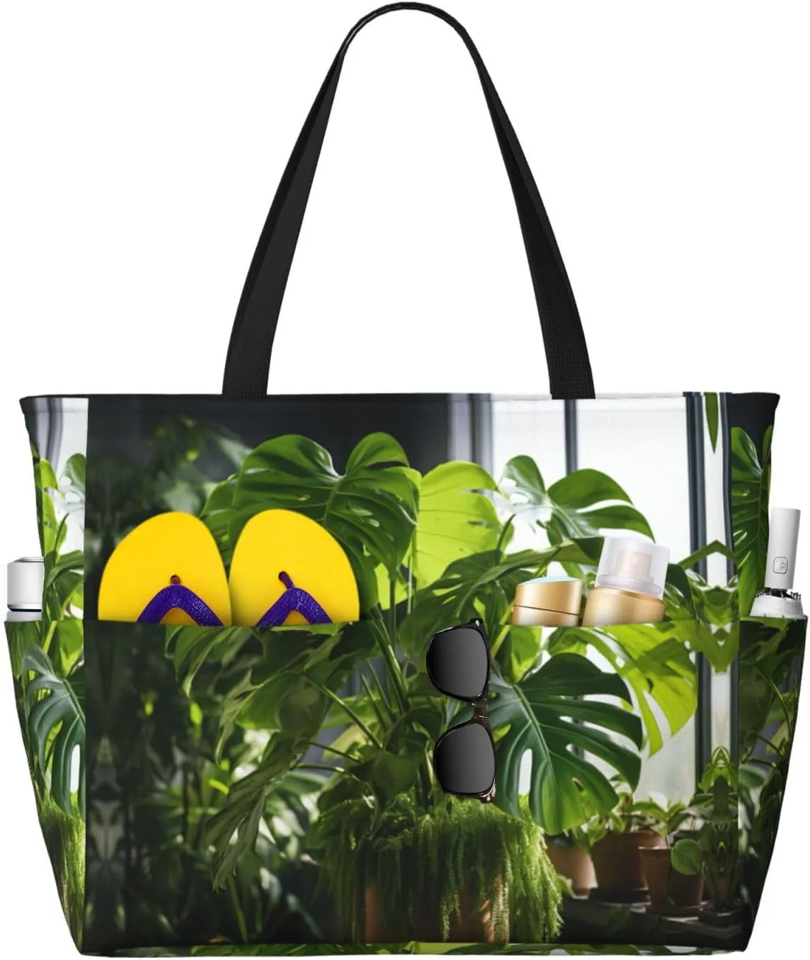 Monstera Deliciosa Banana Palm Print Stylish Beach Tote Bag,Large Capacity Handbag,Perfect For Women'S Vacation And Daily Use