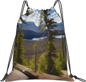 Moose Mountain Pine Tree print Print Sports Drawstring Backpack,Water Resistant Bag, Gym Backpack for Women Men