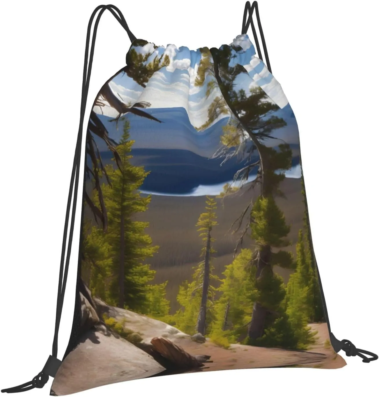 Moose Mountain Pine Tree print Print Sports Drawstring Backpack,Water Resistant Bag, Gym Backpack for Women Men
