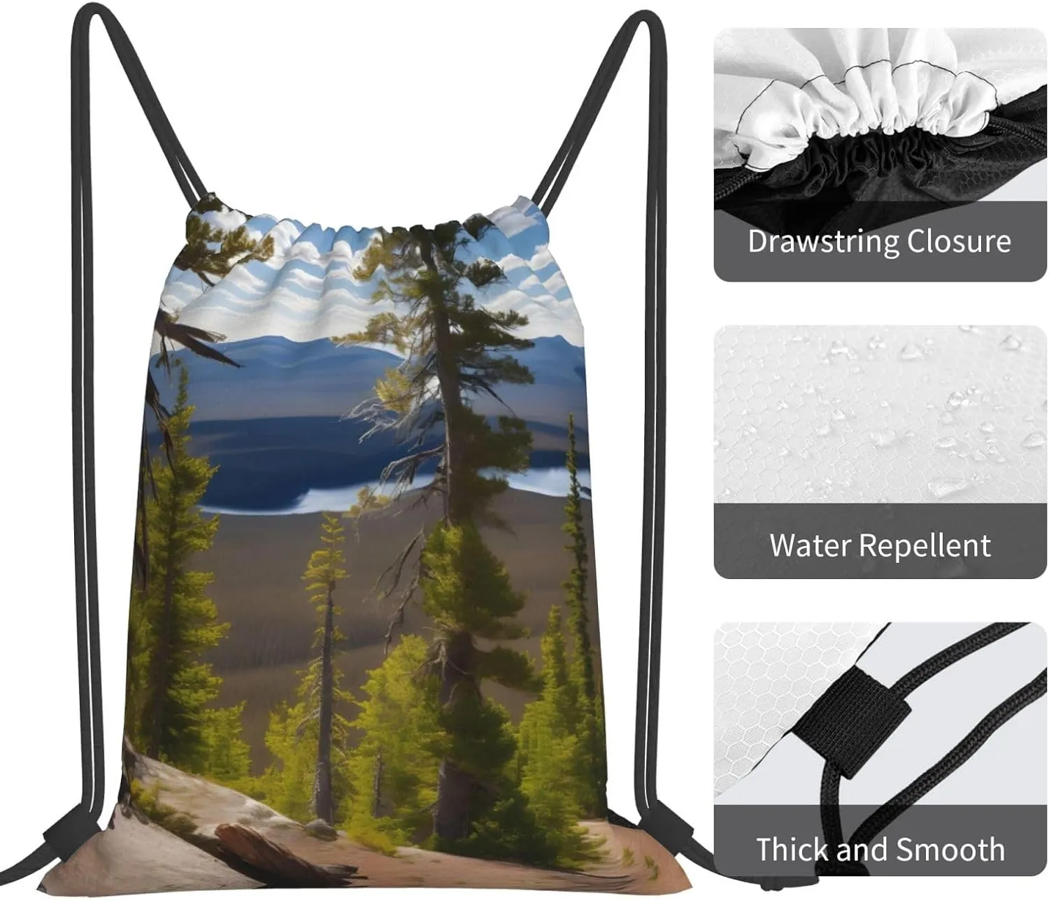 Moose Mountain Pine Tree print Print Sports Drawstring Backpack,Water Resistant Bag, Gym Backpack for Women Men