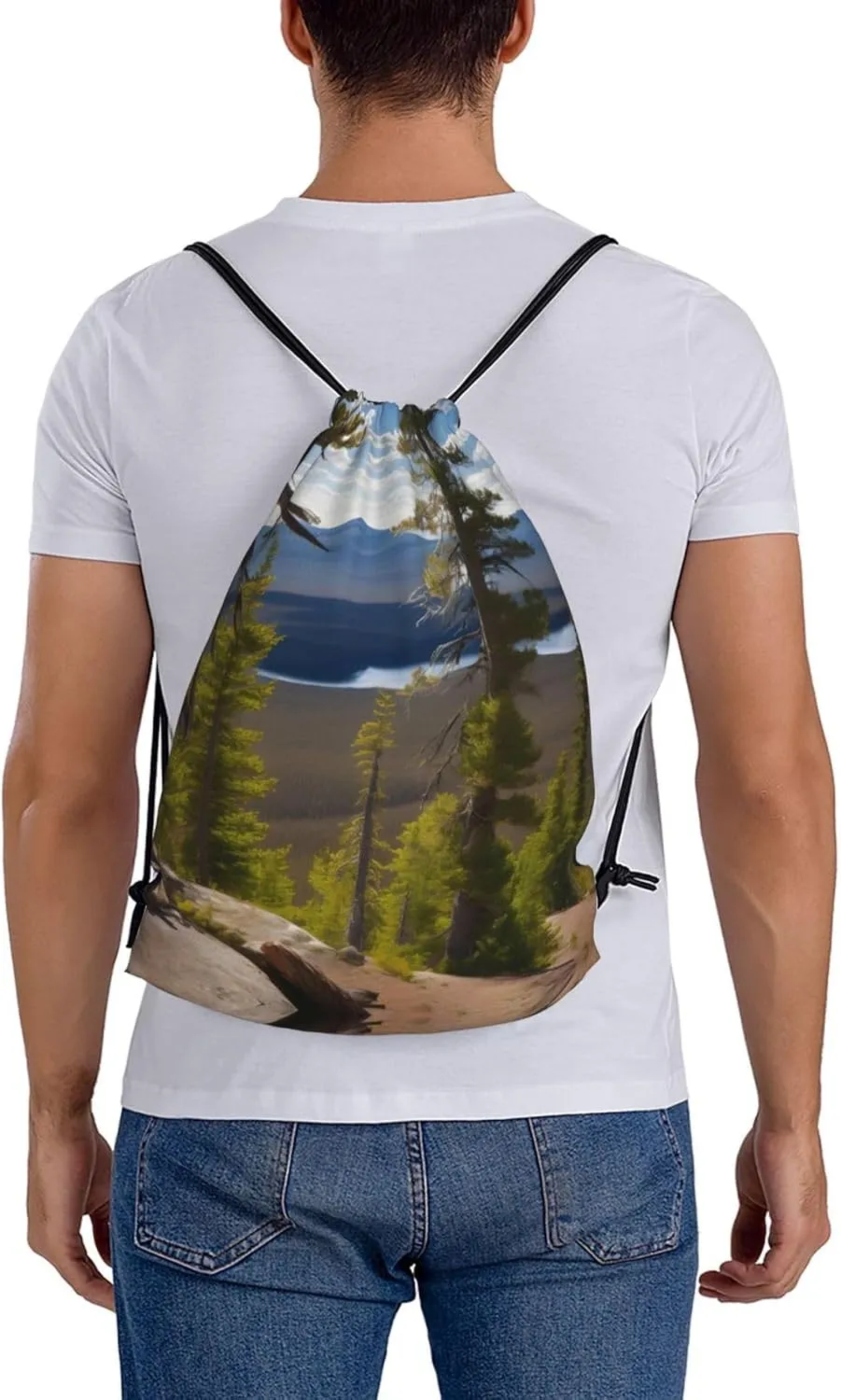 Moose Mountain Pine Tree print Print Sports Drawstring Backpack,Water Resistant Bag, Gym Backpack for Women Men