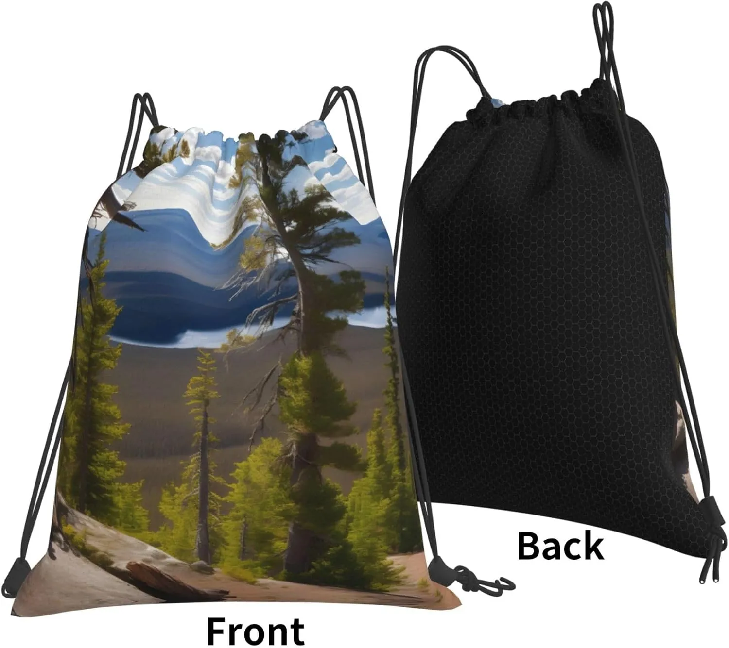 Moose Mountain Pine Tree print Print Sports Drawstring Backpack,Water Resistant Bag, Gym Backpack for Women Men