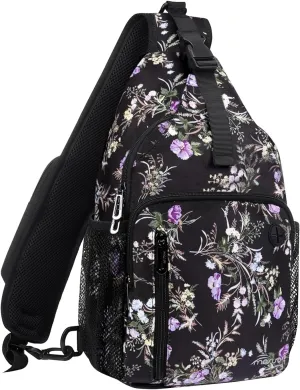 MOSISO Sling Backpack Bag, Wildflower Bouquet Crossbody Shoulder Bag Travel Hiking Daypack Chest Bag with Front Square Pocket&USB Charging Port, Black