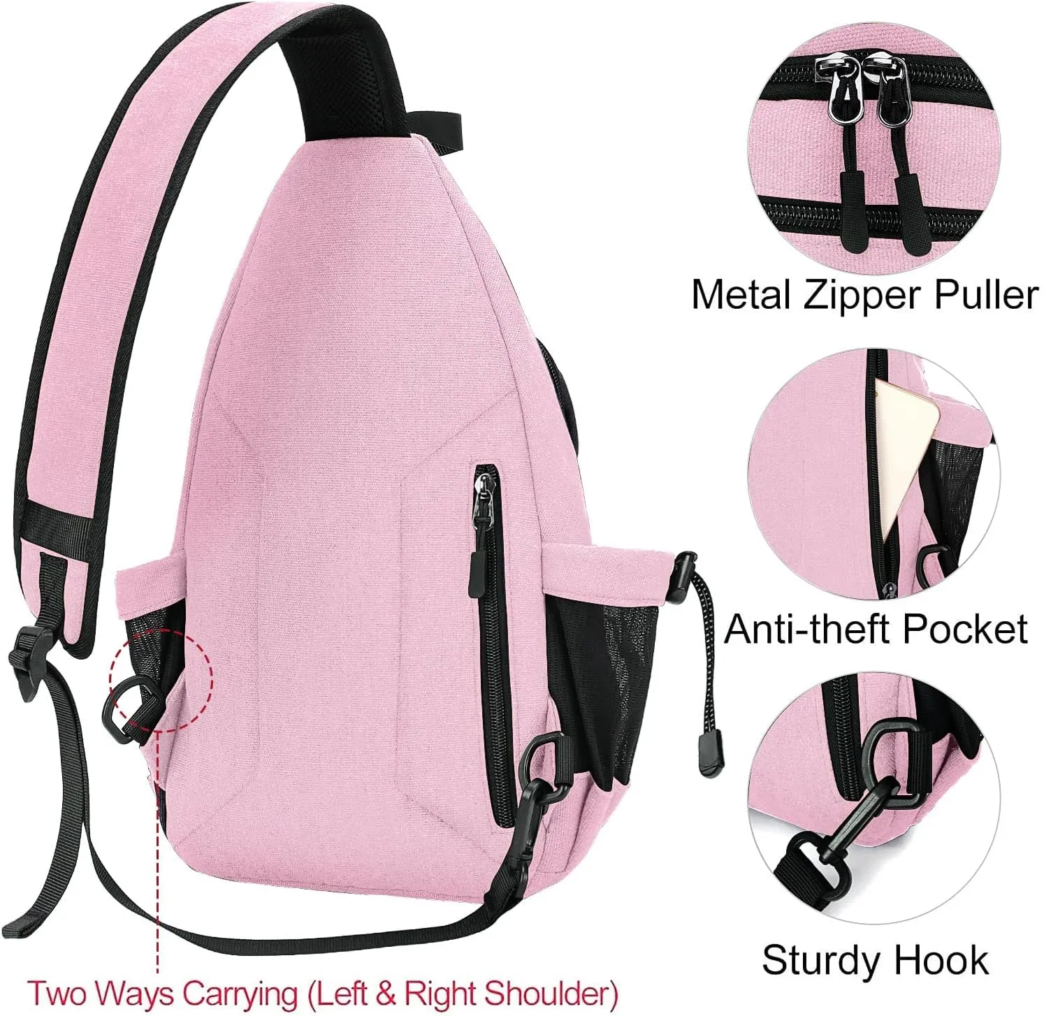 MOSISO Sling Backpack,Canvas Crossbody Hiking Daypack Bag with Anti-theft Pocket