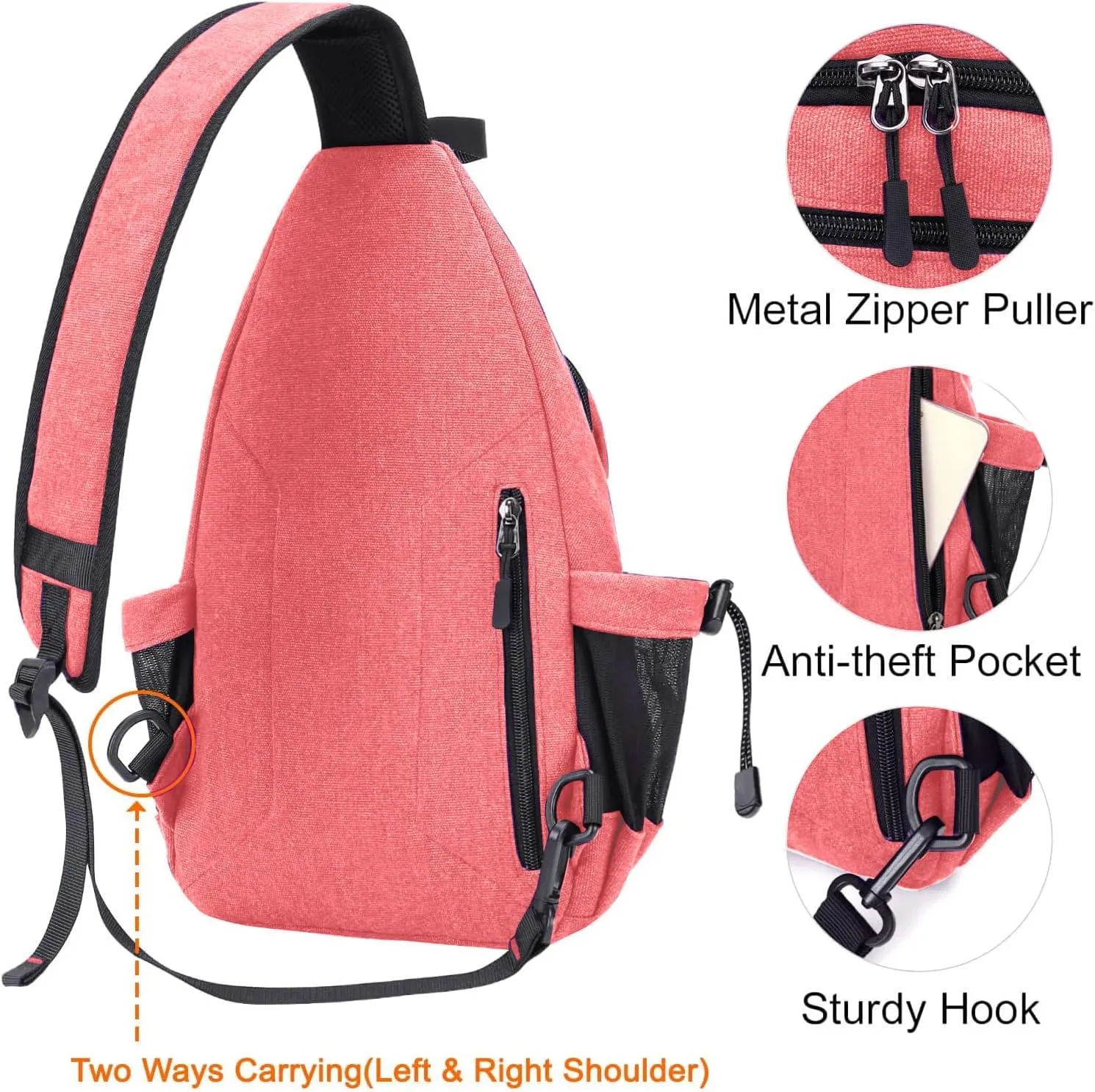 MOSISO Sling Backpack,Canvas Crossbody Hiking Daypack Bag with Anti-theft Pocket