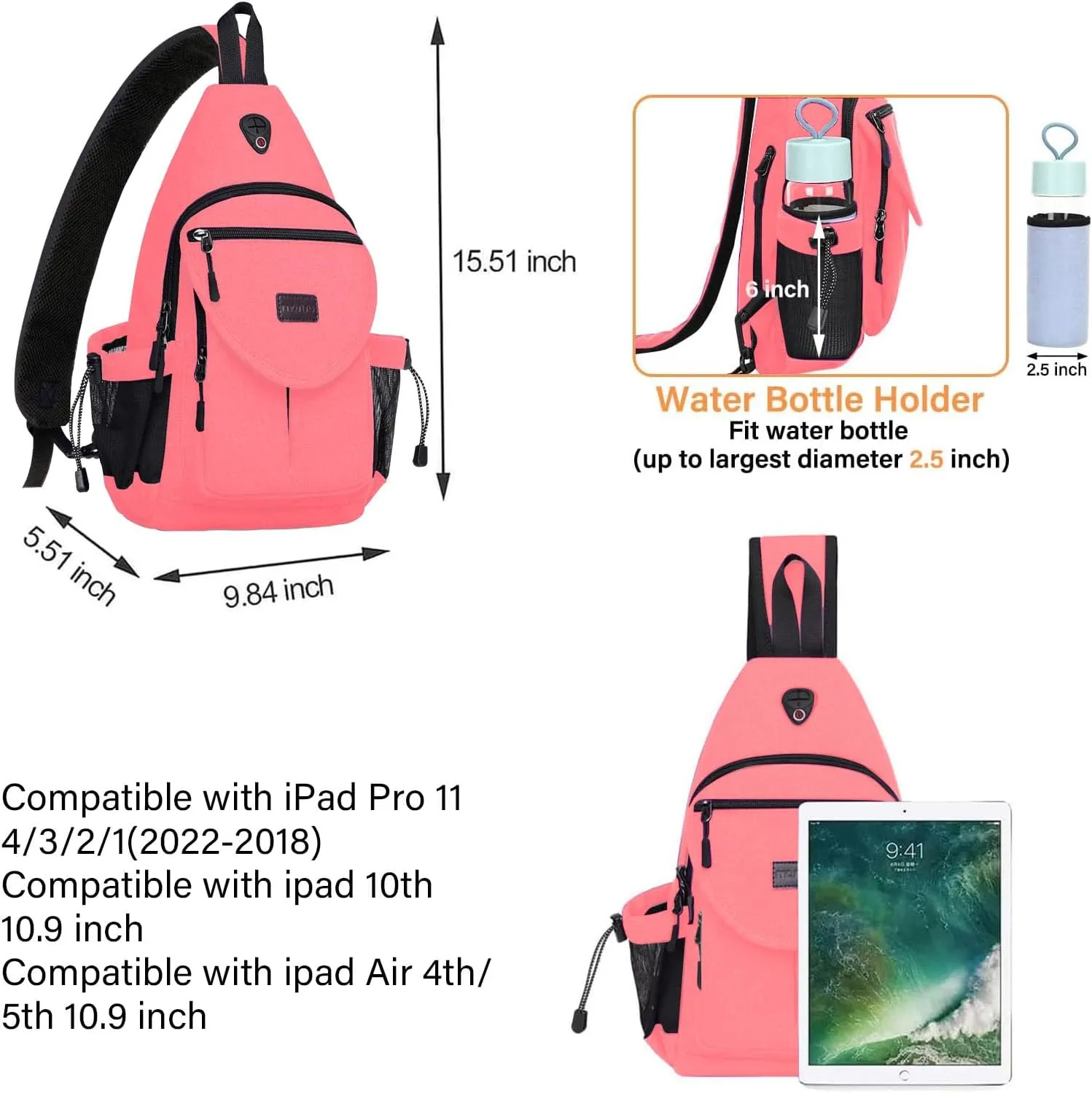 MOSISO Sling Backpack,Canvas Crossbody Hiking Daypack Bag with Anti-theft Pocket