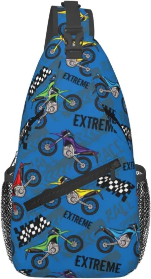 Motorcycle Extreme Race White And Black Motorcycle Flag Chest Sling Bag Crossbody Shoulder Backpack Bag Gym Cycling Travel Hiking Daypack Cross Bag