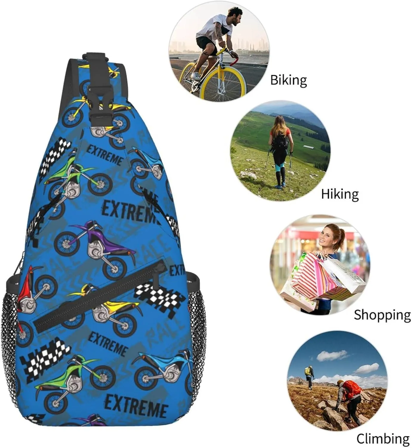 Motorcycle Extreme Race White And Black Motorcycle Flag Chest Sling Bag Crossbody Shoulder Backpack Bag Gym Cycling Travel Hiking Daypack Cross Bag