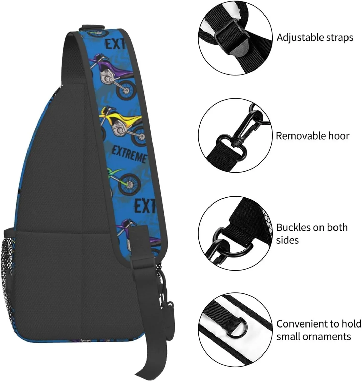 Motorcycle Extreme Race White And Black Motorcycle Flag Chest Sling Bag Crossbody Shoulder Backpack Bag Gym Cycling Travel Hiking Daypack Cross Bag