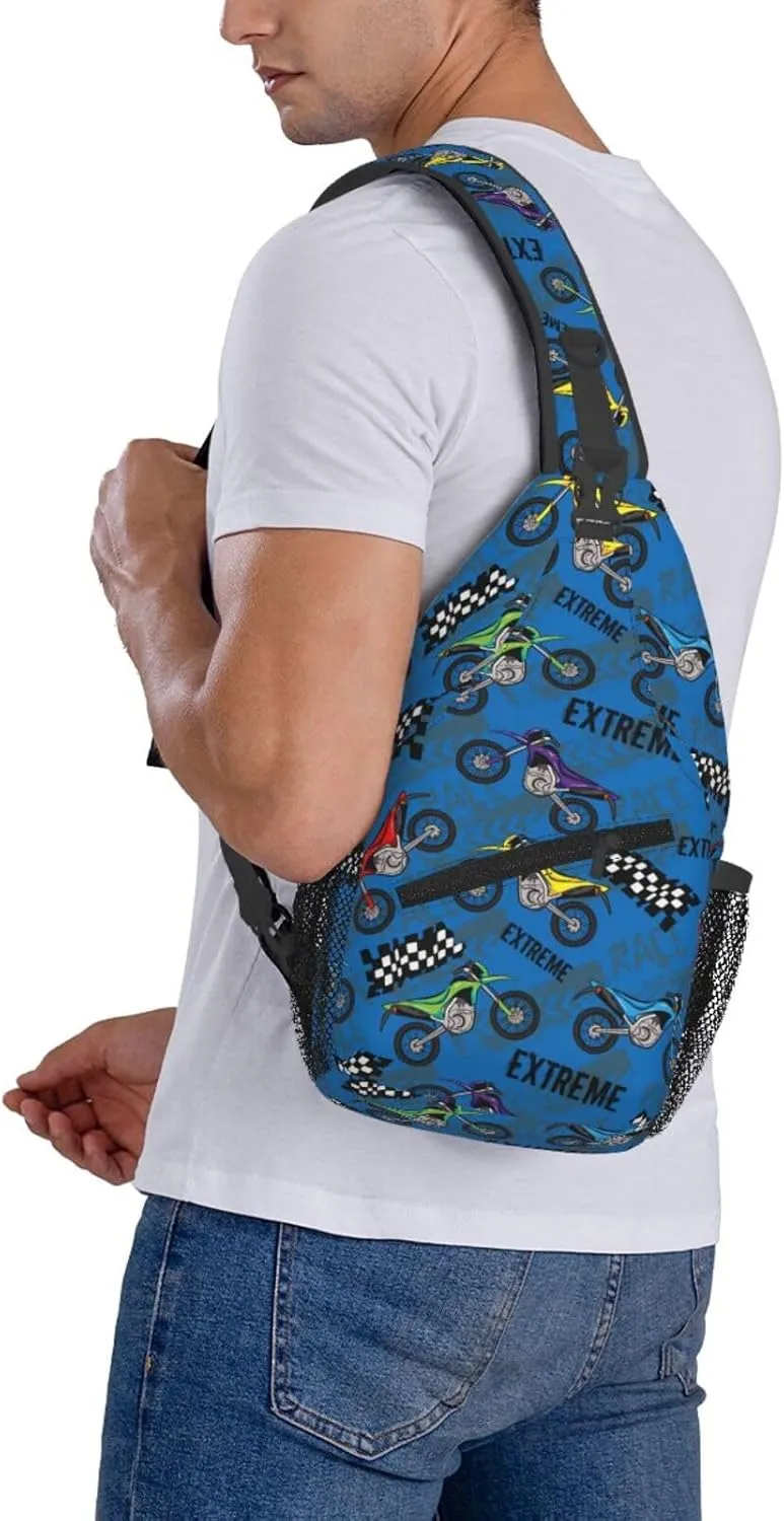 Motorcycle Extreme Race White And Black Motorcycle Flag Chest Sling Bag Crossbody Shoulder Backpack Bag Gym Cycling Travel Hiking Daypack Cross Bag