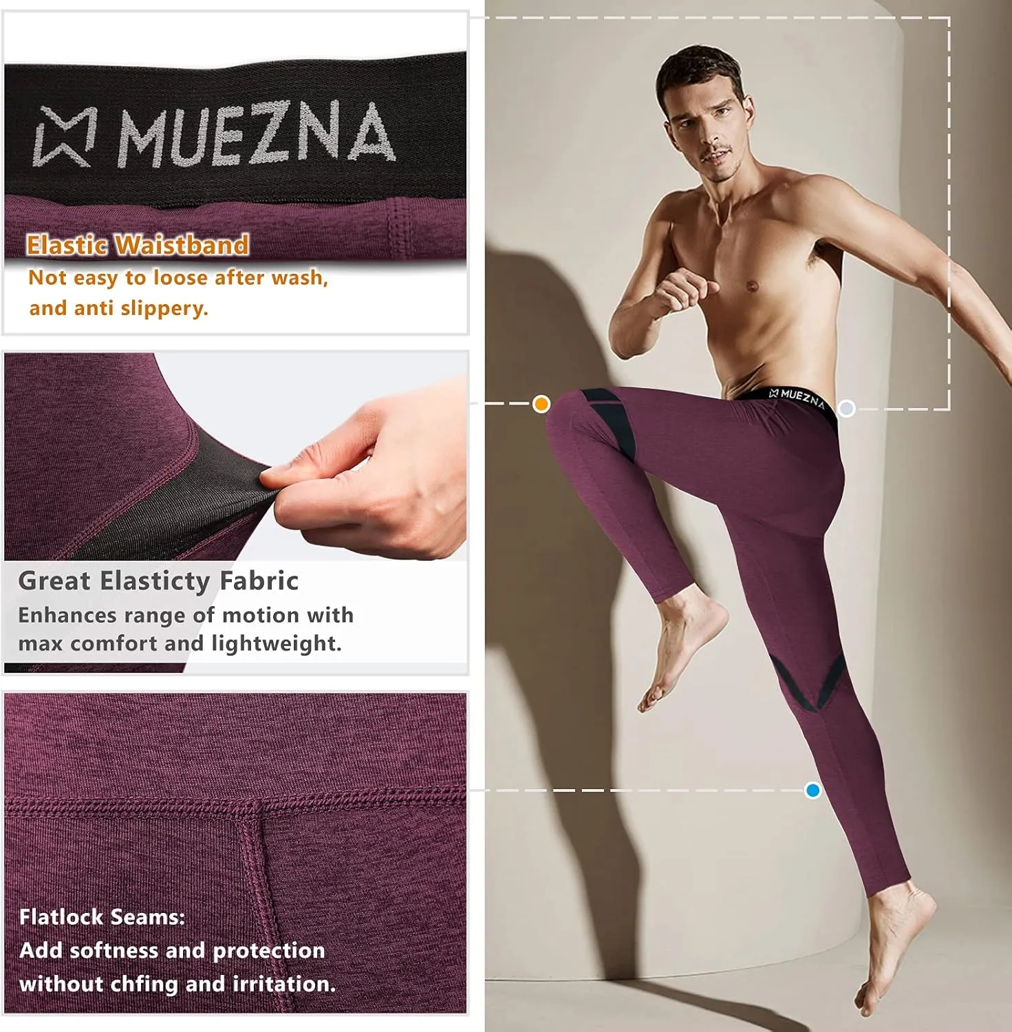 Muezna Men's Thermal Top and Bottom Set Underwear Long Johns Base Layer with Soft Fleece Lined