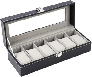 Multi-Functional 6 Slot Leather Showcase Watch Case For Birthday Valentine's Day Wedding Christmas New Year