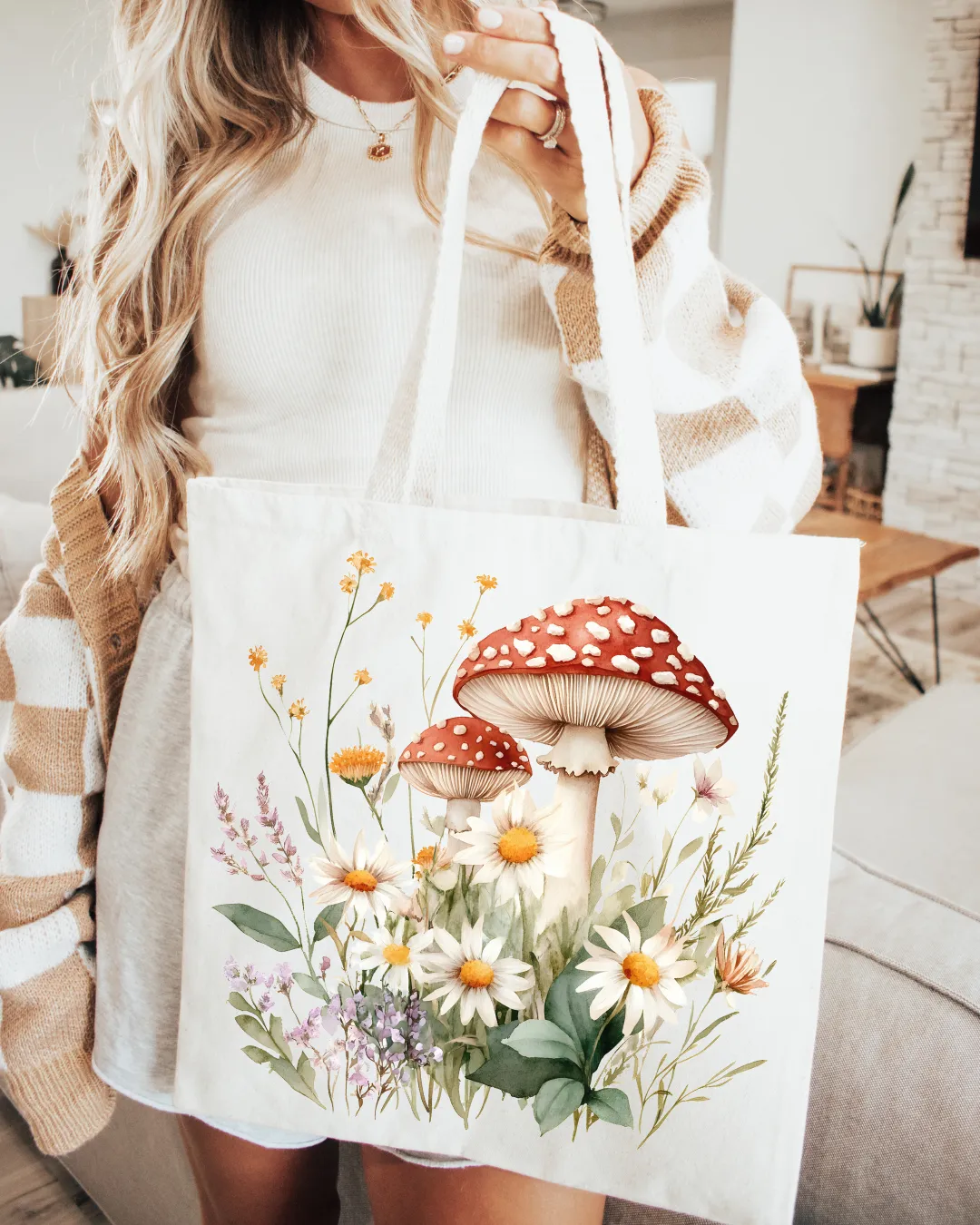 Mushroom Botanical Canvas Tote Bag