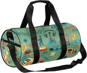Music Piano Guitar Radio Sports Gym Bag Duffel Bags Workout Lightweight Shoulder Weekender Bag Travel Duffel Bag for Men Women(Vintage Music)