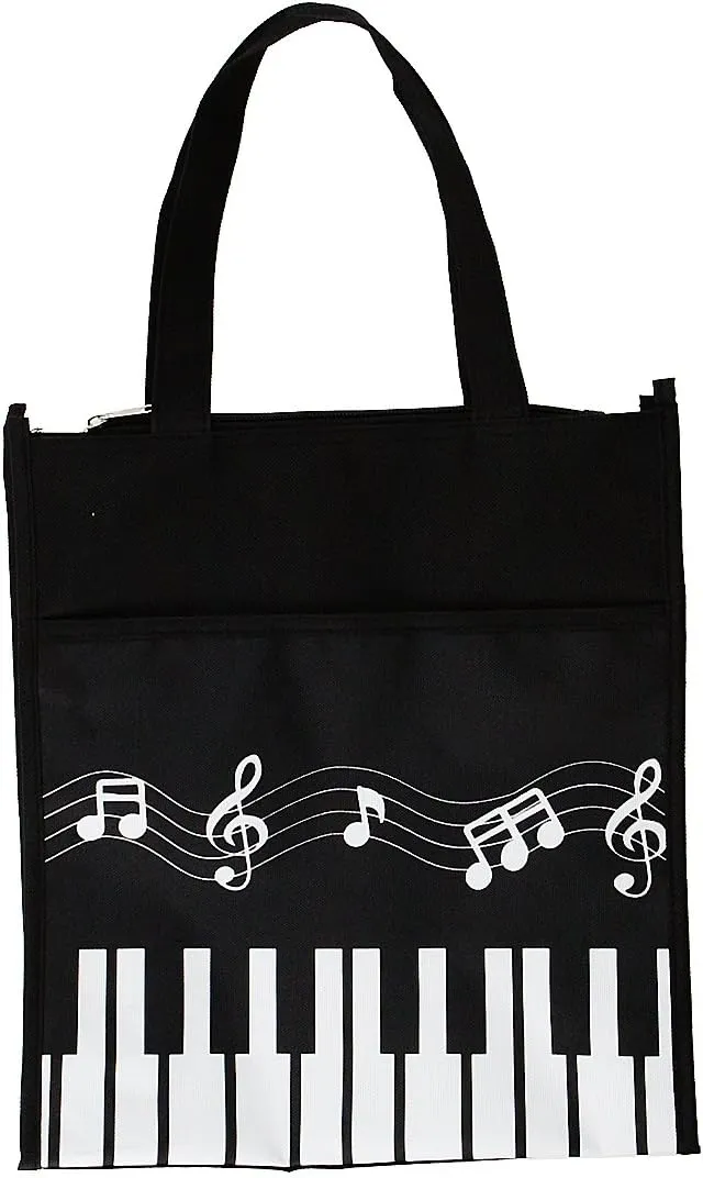 Music Theme Handbag Canvas Piano Keys Tote Bag Reusable Grocery Bag for Shopping