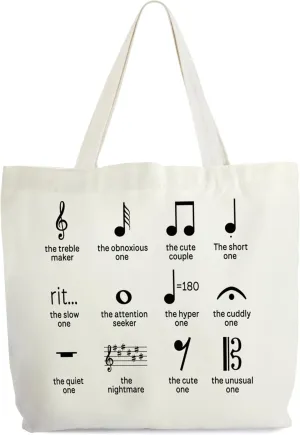 Music Tote for Women, Canvas Bag With Notes, Teacher Appreciation Gift, Piano Themed Library Book Tote, Aesthetic Shoulder Bag for Musician Lover -72