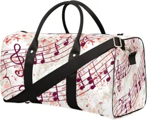 Musical Music Note Travel Duffel Bag, Floral Pattern Sports Tote Gym Bag, Foldable Weekender Overnight Bag, Luggage Handle Bag for Women Men