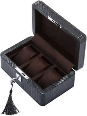 MUSUMI Watch Box 3 Slots Luxury Jewelry Organizer Carbon Fiber Display Case Bracelet Tray 3 Removal Storage Pillows Lockable Metal Lock