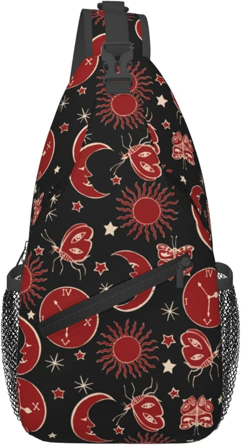 Mystic Sun Moon Pattern Sling Backpack Crossbody Bag, Chest Bag Daypack for Outdoors Hiking Traveling