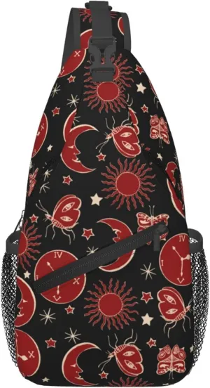 Mystic Sun Moon Pattern Sling Backpack Crossbody Bag, Chest Bag Daypack for Outdoors Hiking Traveling