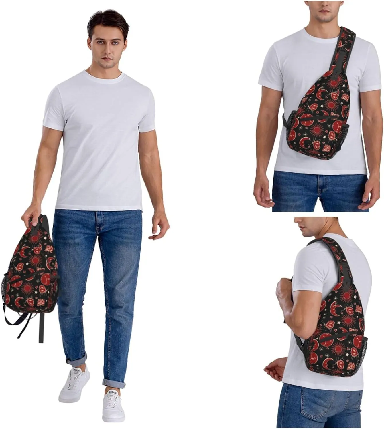 Mystic Sun Moon Pattern Sling Backpack Crossbody Bag, Chest Bag Daypack for Outdoors Hiking Traveling