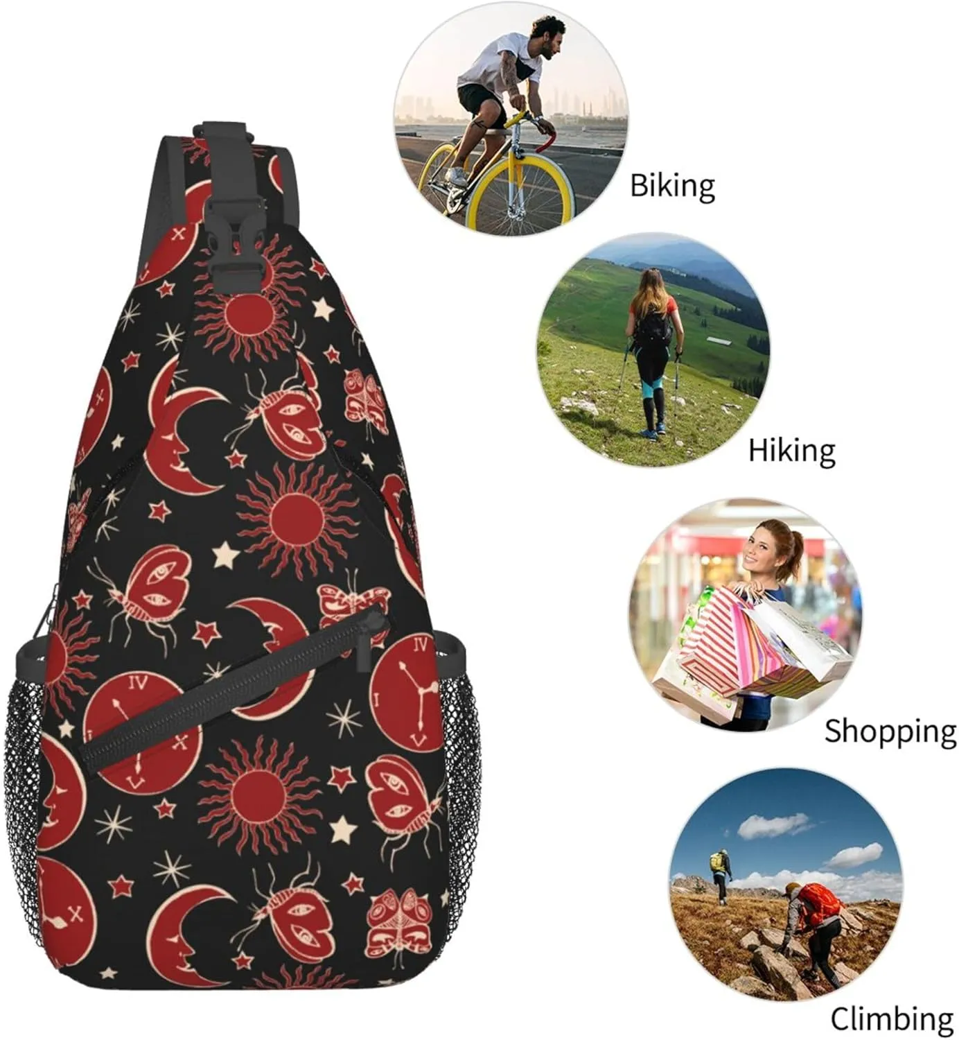 Mystic Sun Moon Pattern Sling Backpack Crossbody Bag, Chest Bag Daypack for Outdoors Hiking Traveling