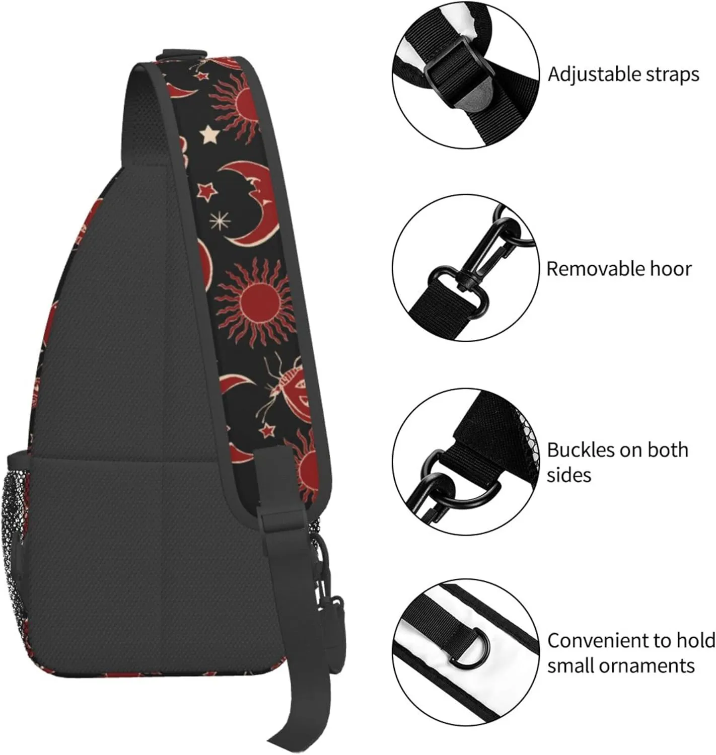 Mystic Sun Moon Pattern Sling Backpack Crossbody Bag, Chest Bag Daypack for Outdoors Hiking Traveling
