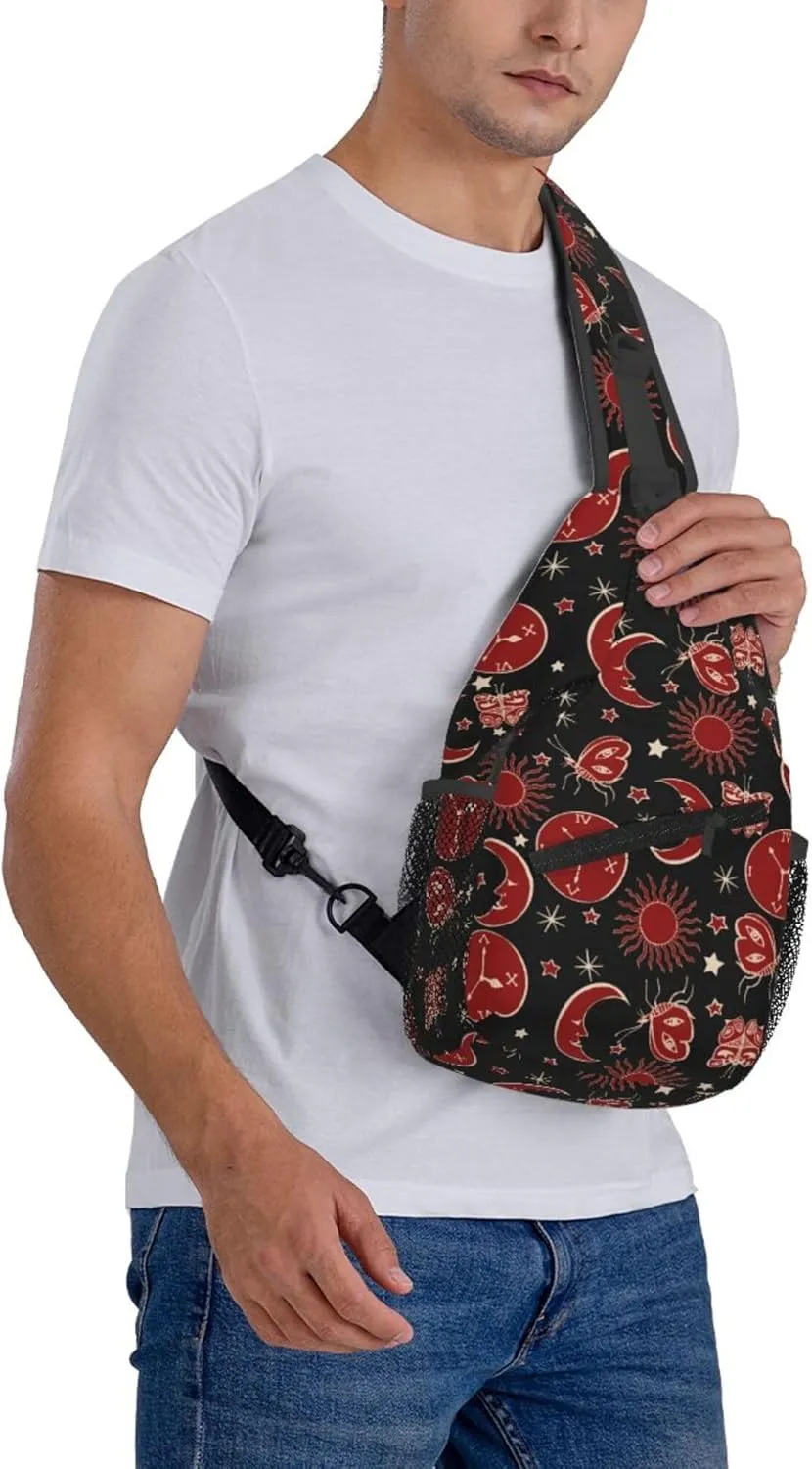 Mystic Sun Moon Pattern Sling Backpack Crossbody Bag, Chest Bag Daypack for Outdoors Hiking Traveling