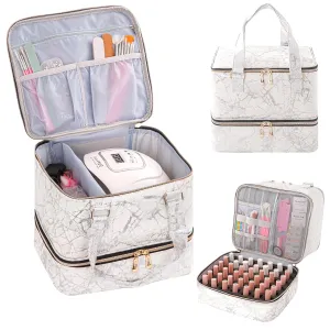 Nail Polish Organizer Bag Double Layers Nail Polish Storage Case Holds 42 Bottles & 1 Nail Lamp Gel Carrying Case Bag Manicure Supplies Organizers (Marbling)
