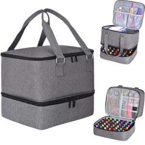 Nail Polish Organizer Case - Holds 42  Bottles (15ml/0.5 fl.oz) and 1 Nail Lamp, Upgraded Double-layer Nail Polish Carrying Case Nail Polish Storage Bag with Handles (Grey)