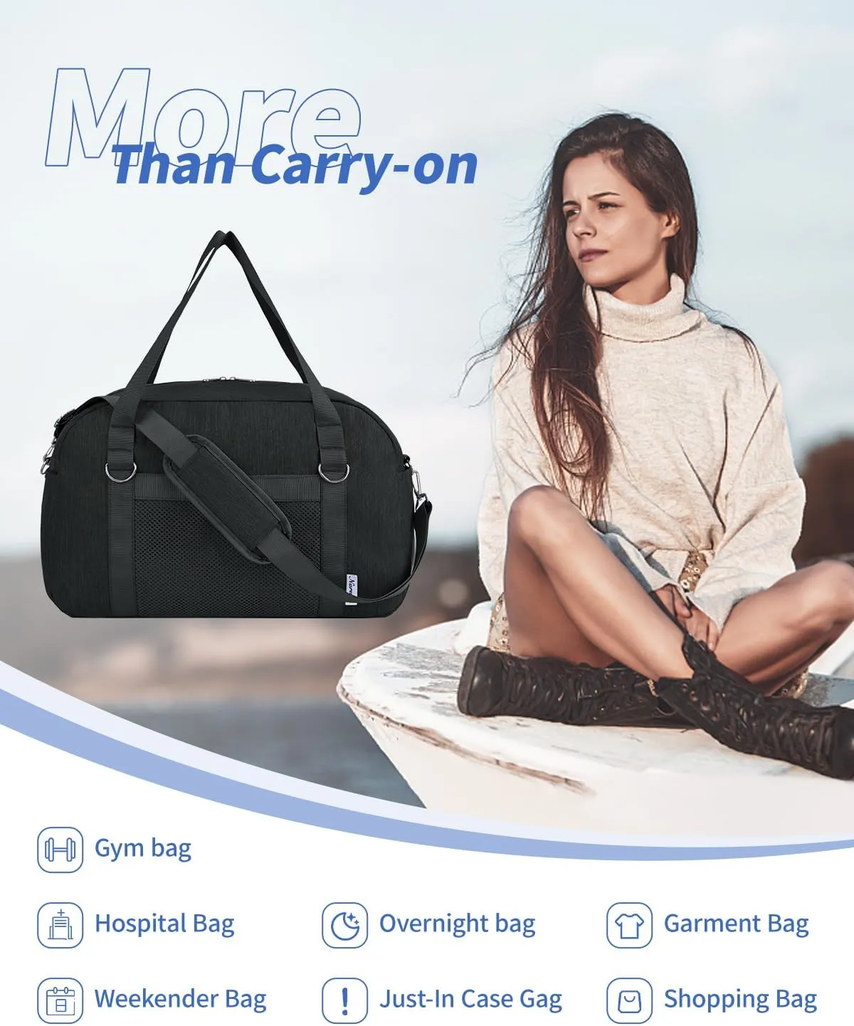 Narwey 18" Small Duffle Bag Carry on Underseat Luggage for Airplane with Wet Pocket Spirit Airlines Personal Item Bag 18x14x8 Travel Duffel Bag Gym Overnight for Women and Men (Black)