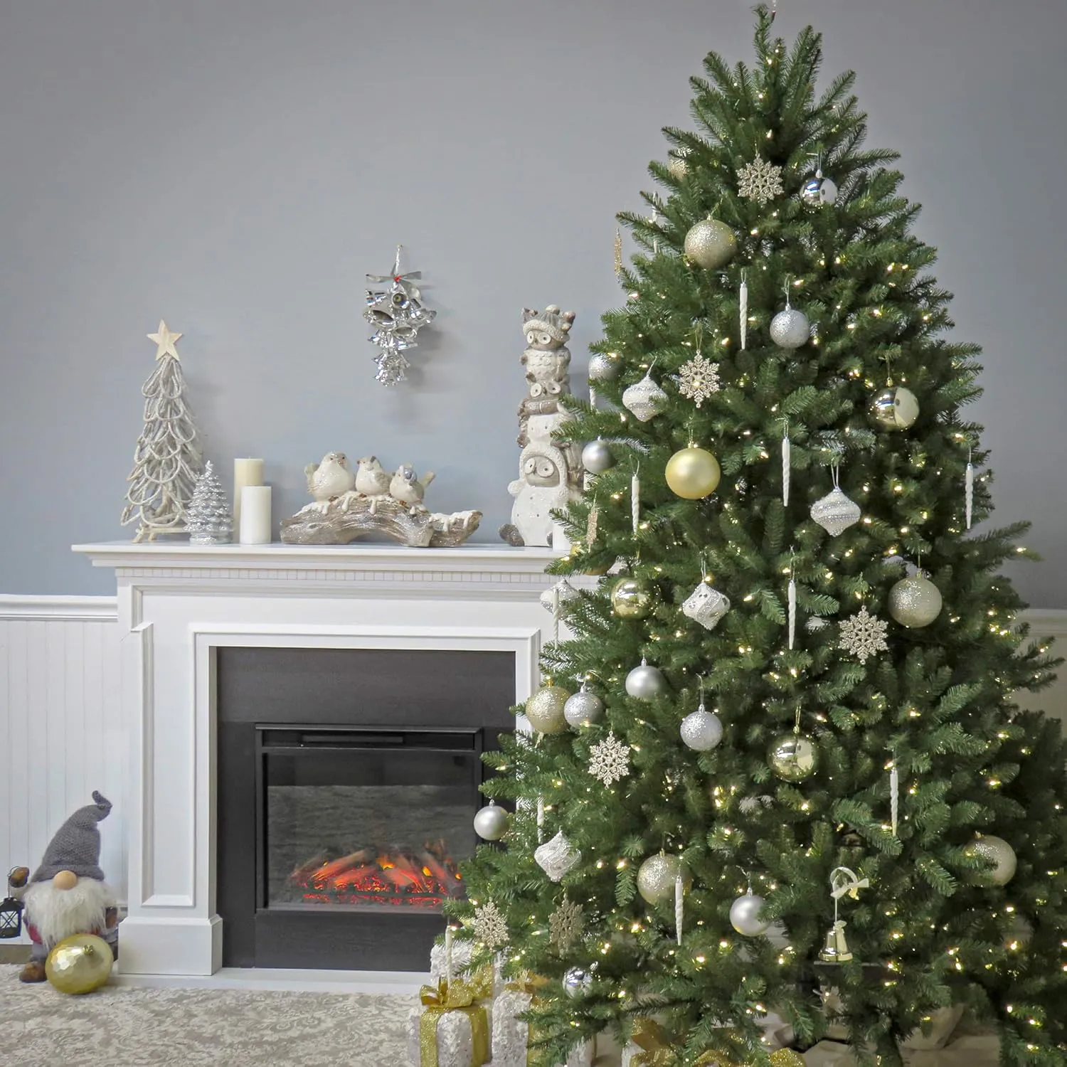 National Tree Company Pre-Lit Artificial Full Christmas Tree, Green, Dunhill Fir, Dual Color LED Lights, Includes Stand, 9 Feet