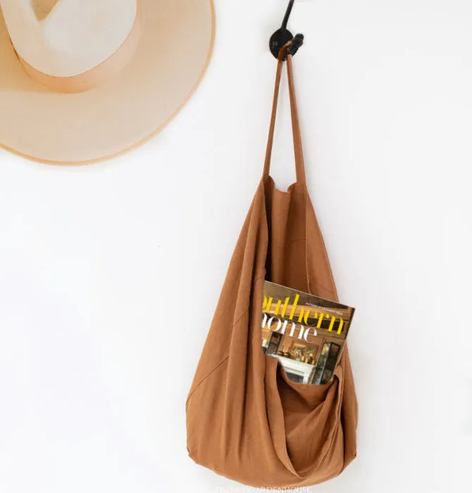 Natural French Country Cognac Linen Tote Bag