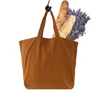 Natural French Country Cognac Linen Tote Bag