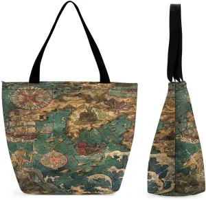 Nautical Sea Map Compass Sailing Ship Large Fashion Totes Bag Women's Casual Purses Work Handbags Shopping Bag
